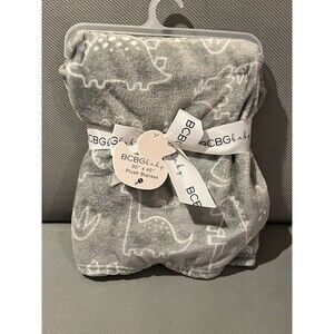 BCBG Baby Blanket Green Dinosaur Fleece Infant Boys White Dino Sketch Print New